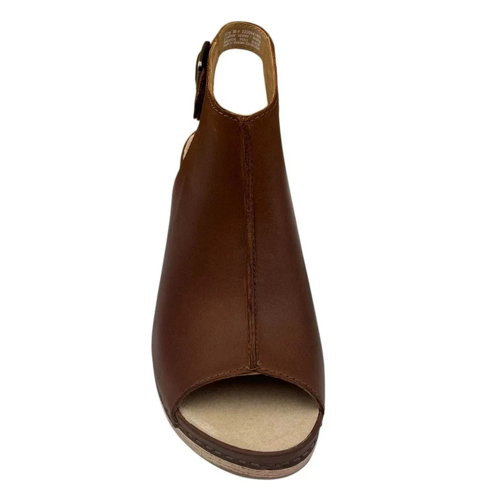 Dansko Womens Lizzy Peep Toe Leather Sandals Size 8.5 EU 39 Tan Brown Slip-on